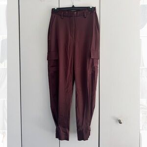 Aritzia Brown Satin Cargo Pants